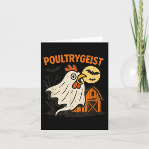 Poultrygeist Funny Chicken Ghost Halloween Pun Des Kaart