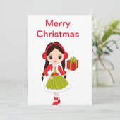 Poupée Brunette de Noël avec une carte cadeau (Debout devant)