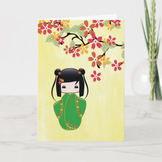 Poupée de Sakura Kokeshi, carte de voeux (Devant)