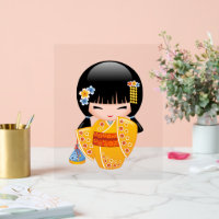 Poupée d'été Kokeshi - Kimono Jaune Geisha Girl