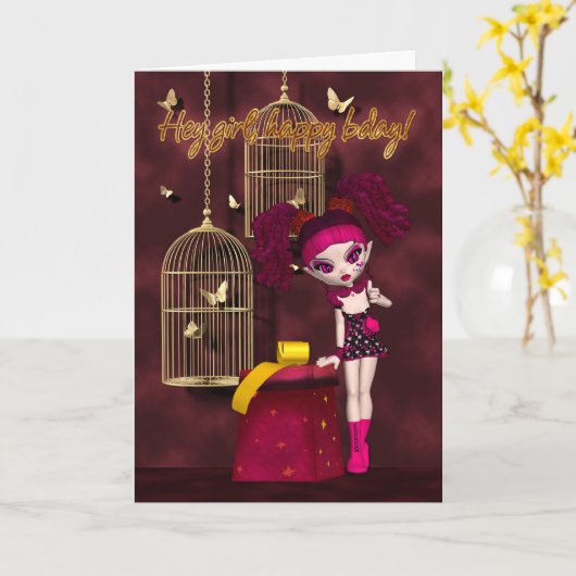 Poupée gothique de carte d'anniversaire (Fleur jaune)