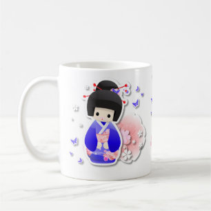 Poupée japonaise de geisha - tasse bleue de séri