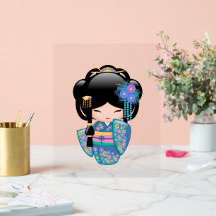Poupée Keiko Kokeshi - Blue Kimono Geisha Girl