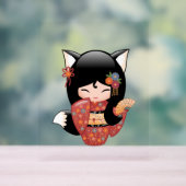 Poupée Kitsune Kokeshi - Black Fox Geisha Girl (Neutre)