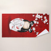 Poupée Kokeshi Rouge Noir Blanc Cerisier Fleurs (Serviette de bain)