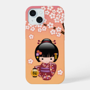 Poupée Kokeshi Sakura - Fille Geisha sur Pêche