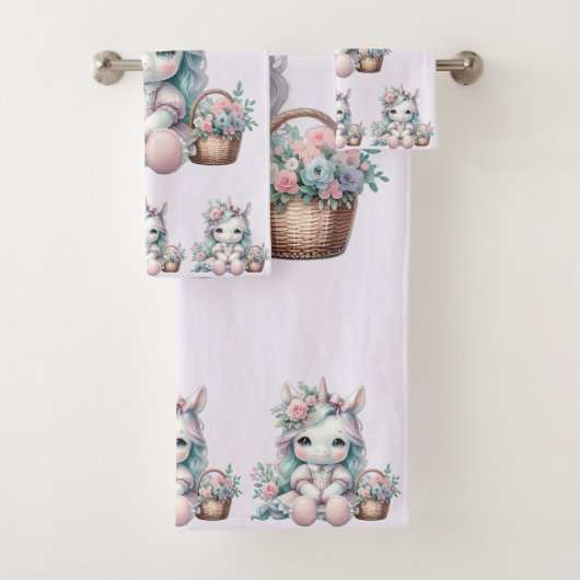 Poupée Licorne Kawaii Pastel avec Panier de Fleurs (En situation)