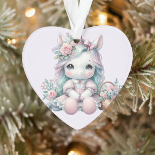 Poupée Licorne Kawaii Pastel avec Panier de Fleurs