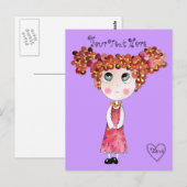Poupée mignonne avec robe rose carte postale (Devant / Derrière)