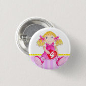 Poupée Rag fille âge 4 anniversaire badge bouton (Devant & derrière)