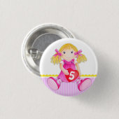 Poupée Rag fille âge 5 anniversaire badge bouton (Devant & derrière)