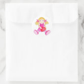 Poupée Rag whimsical fille rose blanc autocollant (Sac)
