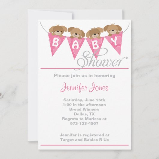 Poupée rose douce invitations à la douche bébé (Devant)
