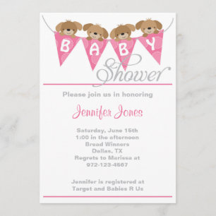 Poupée rose douce invitations à la douche bébé