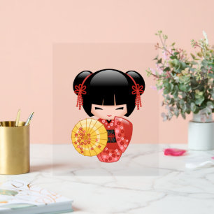 Poupée Rouge Sakura Kokeshi - Japonaise Geisha Gir