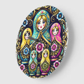 Poupée russe babouchka horloge murale (Angle)