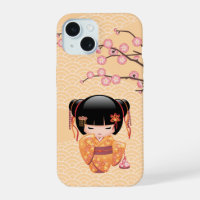 Poupée Ume Kokeshi - Japonaise Pêche Geisha Girl