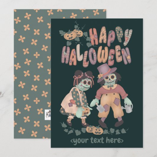 Poupées chiffonnées zombies Halloween (2) - Carte (Devant / Derrière)