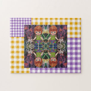 Poupées de papier dans le puzzle plaid