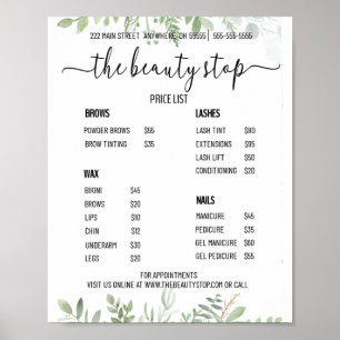 Pour Affiche de Liste de Prix de Salon de Manucure