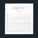 Pour Afficher Le Bloc-Notes Purple Script Chic<br><div class="desc">Liste de choses à faire simple avec votre nom et script chic.</div>