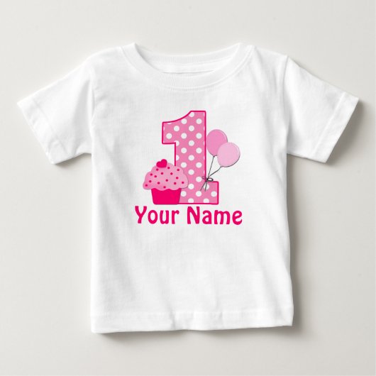 Pour Bébé 1er Anniversaire Cupcake Rose T-shirt personnalisé (Devant)