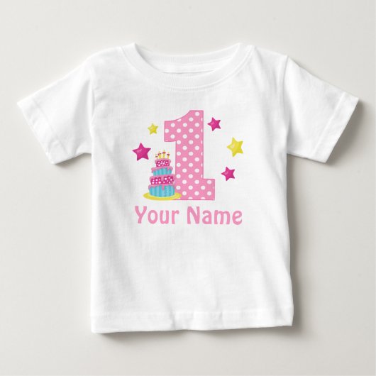 Pour Bébé 1er Anniversaire Gâteau rose T-shirt personnalisé (Devant)