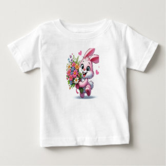 Pour Bébé Adorable lapin rose avec Fleurs Baby Girl T-shirt