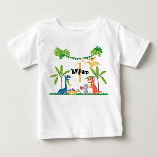 Pour Bébé Baby's First Birthday Dinosaur Baby T-Shirt (Devant)