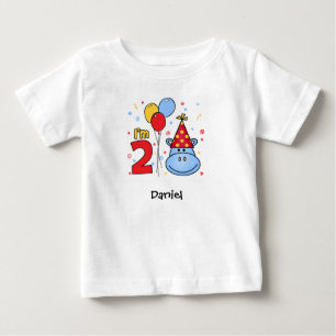 Pour Bébé Blue Hippo Face 2e anniversaire Baby T-shirt