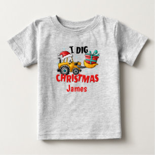 Pour Bébé Bulldozer J'adore Noël T-Shirt Personnalisé
