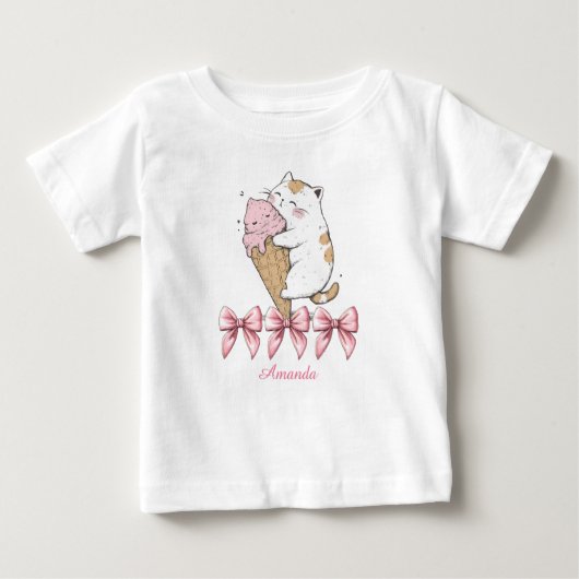 Pour Bébé Chat mignonne avec crème glacée et nom T-shirt (Devant)