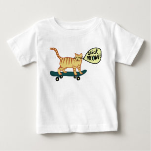 Pour Bébé Check Meowt Punny Skateboard Tabby Cat T-Shirt