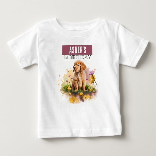 Pour Bébé Chiot à vibes de printemps - T-shirt de 1er annive (Devant)