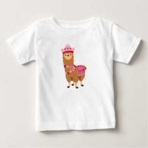 Pour Bébé Funny Brown rose Saint Valentin T-shirt Llamas