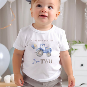 Pour Bébé Je suis DEUX Tracteur bleu Anniversaire T-Shirt