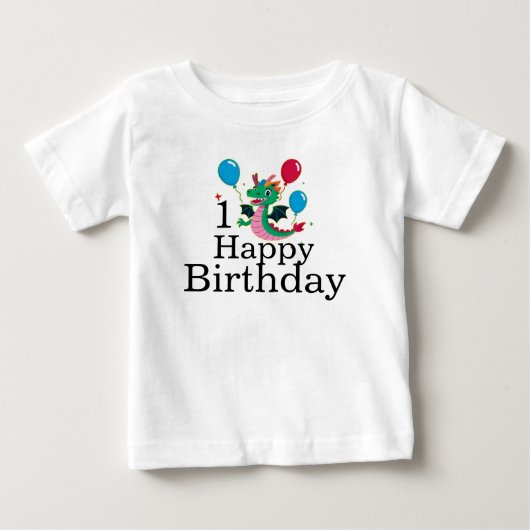 Pour Bébé Joyeux Anniversaire Dragon avec Ballons T-Shirt (Devant)