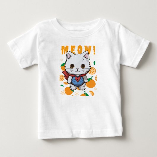 Pour Bébé "MEOW!" Adorable Superhero Cat T-Shirt for Babies (Devant)