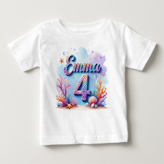 Pour Bébé Mermaid Birthday T-Shirt – Personalized Name & Age (Devant)