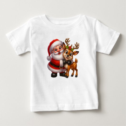 Pour Bébé Merry Christmas Santa and Deer T-shirt (Devant)