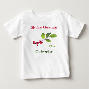 Pour Bébé Mon premier nom de Noël date saint baies T-shirt