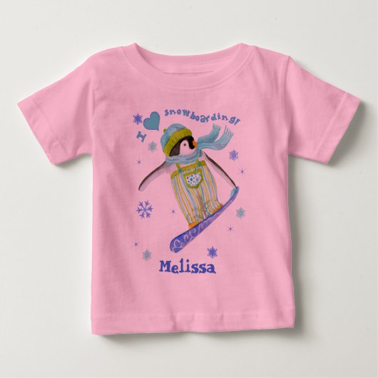 Pour Bébé Pingouins en jeu, snowboard, T-shirt enfant (Devant)