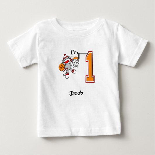 Pour Bébé Sock Monkey Hoops 1er Birthday Baby T-Shirt (Devant)