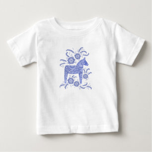 Pour Bébé Suédoise Dala Horse Indigo Blue Baby T-Shirt