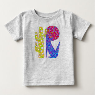 Pour Bébé T-shirt bleu mignon d'art de cactus et de lune de