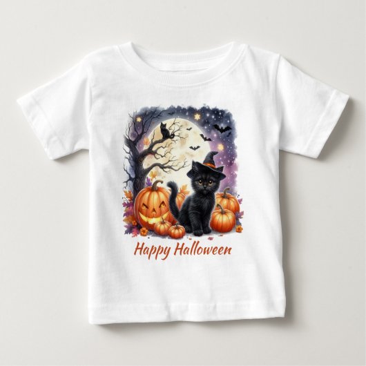 Pour Bébé T-shirt Chat noir d'Halloween mignon (Devant)