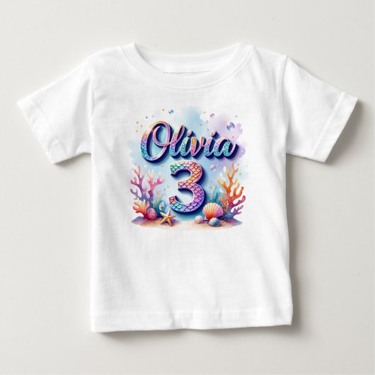 Pour Bébé T-shirt d'anniversaire de la sirène - Nom et âge p (Devant)