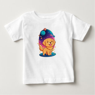 Pour Bébé 🐶🌌 T-shirt de la nurserie spatiale de chiot doré