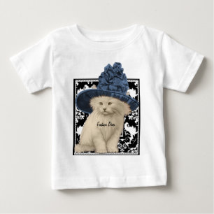 Pour Bébé T-shirt diva de mode chapeau bleu chat vintage mig