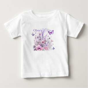 Pour Bébé T-shirt Fille 1er Anniversaire Papillons Aquarelle